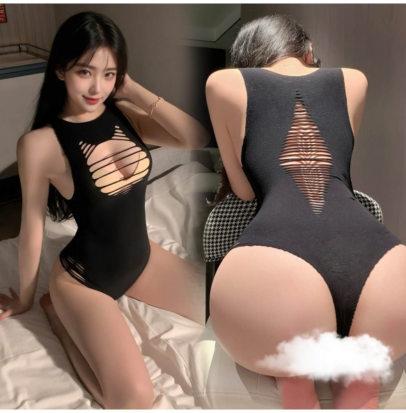 FEE ET MOI - Sexy Tear-Away Hollow-Out Bodystocking (Black)
